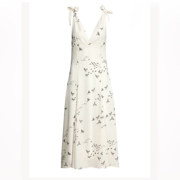 Elegant White Dress with Bird Print - Picture 1 of 5